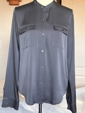 Vince Long Sleeve Mandarin Collar Silk Blouse Sz M   EUC